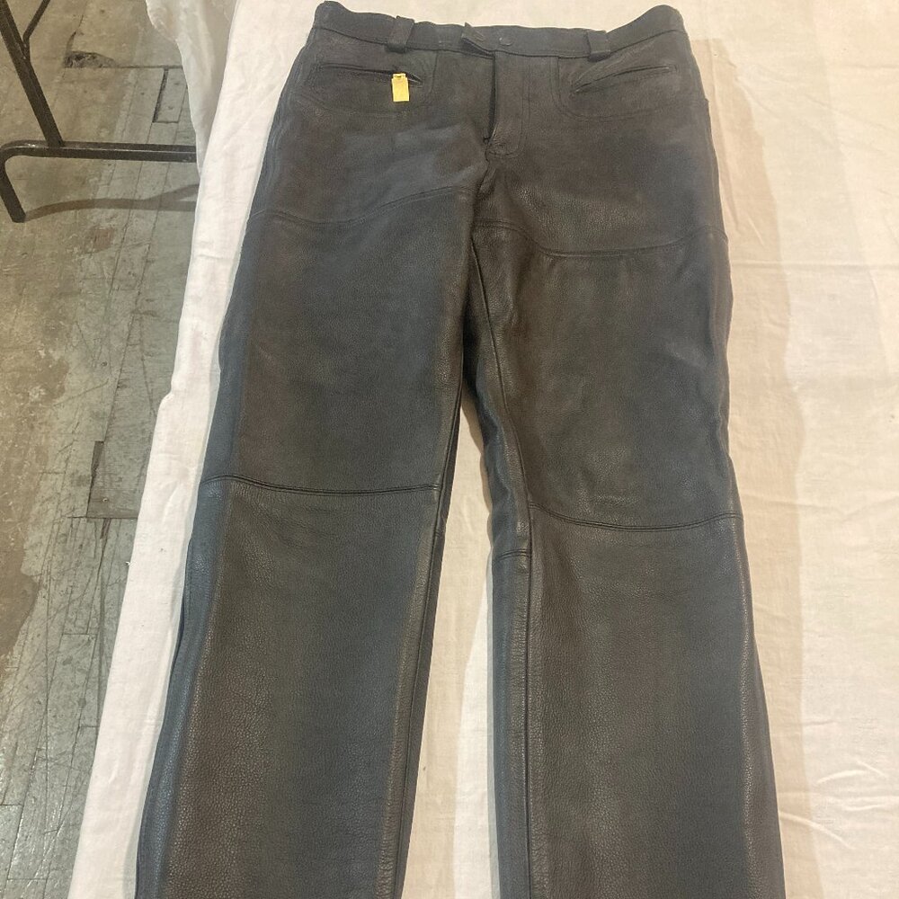 Vtg black motorcycle biker mens heavy leather pants trousers sz 30